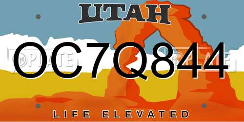 OC7Q844 Utah License Plate