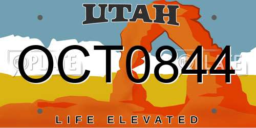 OCT0844 Utah License Plate