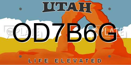 OD7B6G Utah License Plate