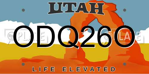 ODQ26O Utah License Plate