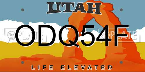 ODQ54F Utah License Plate