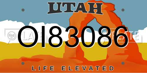 OI83086 Utah License Plate