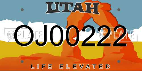 OJ00222 Utah License Plate