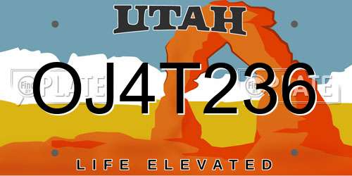 OJ4T236 Utah License Plate