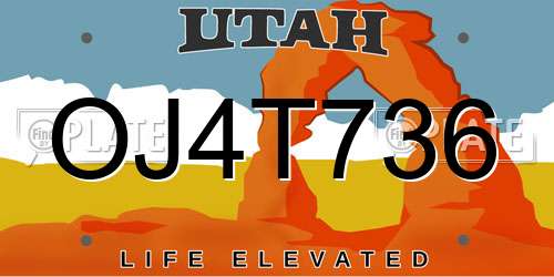 OJ4T736 Utah License Plate