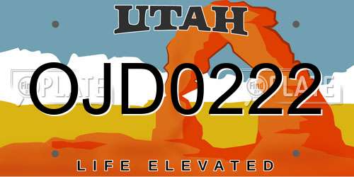 OJD0222 Utah License Plate
