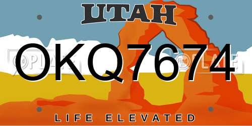OKQ7674 Utah License Plate