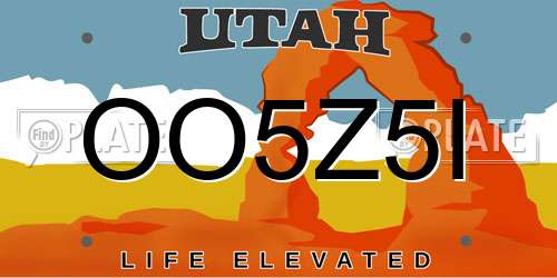 OO5Z5I Utah License Plate
