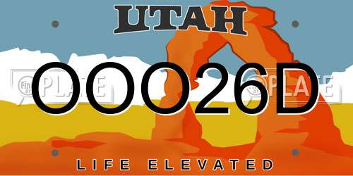 OOO26D Utah License Plate