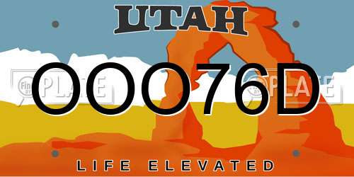 OOO76D Utah License Plate