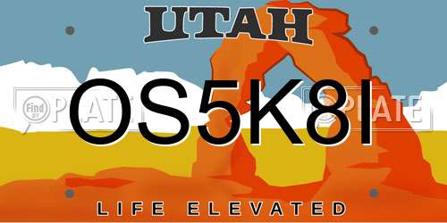 OS5K8I Utah License Plate