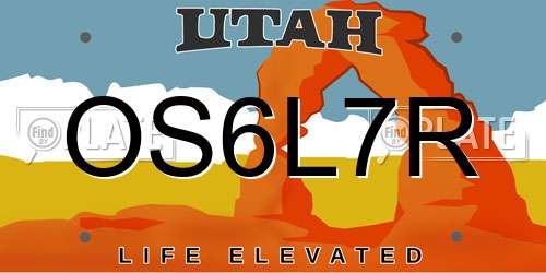 OS6L7R Utah License Plate