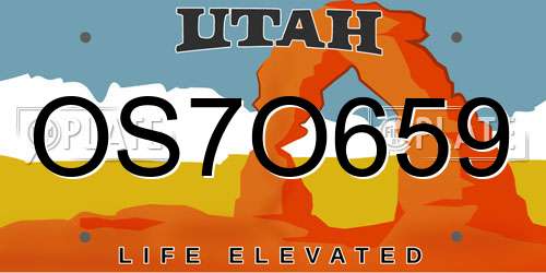 OS7O659 Utah License Plate