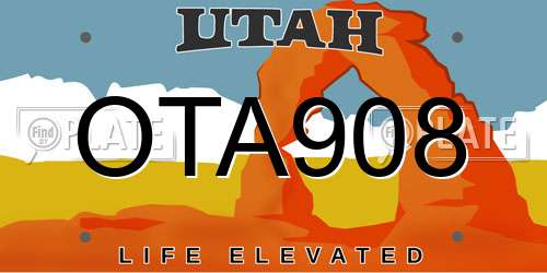 OTA908 Utah License Plate