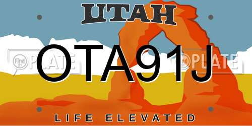 OTA91J Utah License Plate