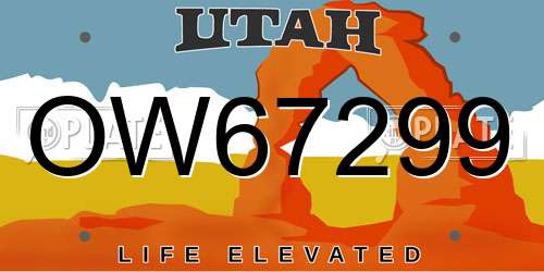 OW67299 Utah License Plate