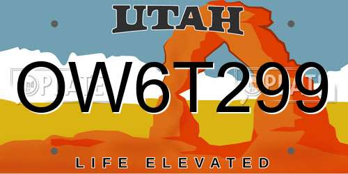 OW6T299 Utah License Plate