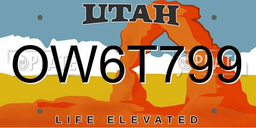 OW6T799 Utah License Plate