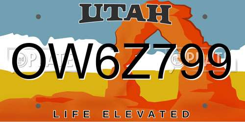 OW6Z799 Utah License Plate