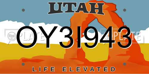 OY3I943 Utah License Plate
