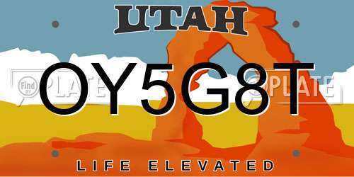 OY5G8T Utah License Plate