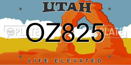 OZ825 Utah License Plate