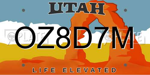 OZ8D7M Utah License Plate