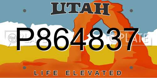 P864837 Utah License Plate