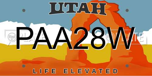 PAA28W Utah License Plate
