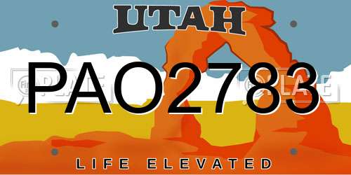 PAO2783 Utah License Plate
