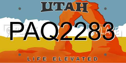 PAQ2283 Utah License Plate