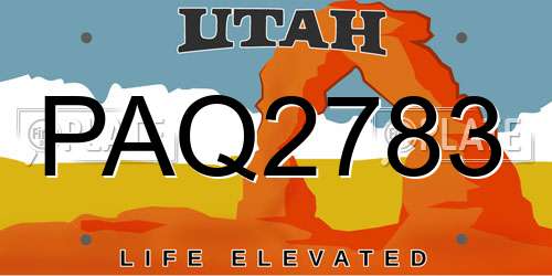 PAQ2783 Utah License Plate