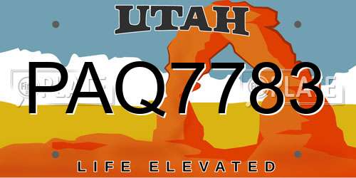 PAQ7783 Utah License Plate