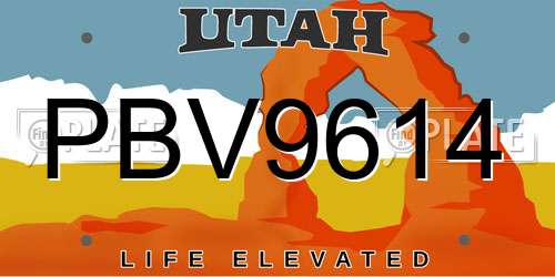 PBV9614 Utah License Plate