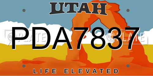 PDA7837 Utah License Plate