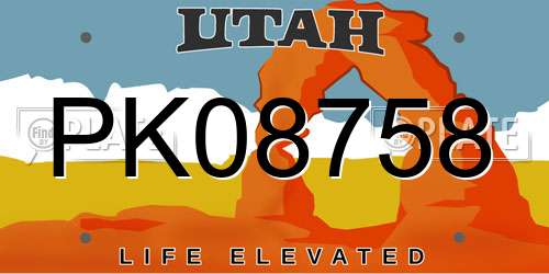 PK08758 Utah License Plate