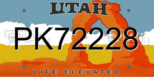 PK72228 Utah License Plate