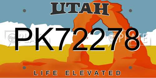 PK72278 Utah License Plate