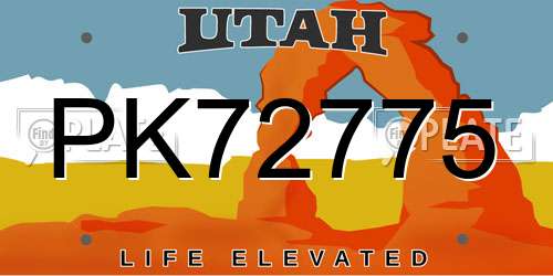 PK72775 Utah License Plate