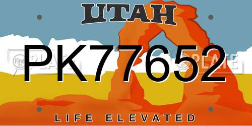 PK77652 Utah License Plate