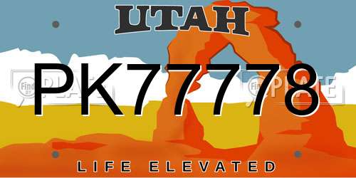 PK77778 Utah License Plate