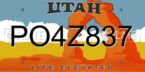PO4Z837 Utah License Plate