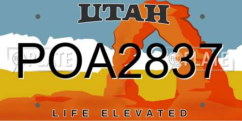 POA2837 Utah License Plate