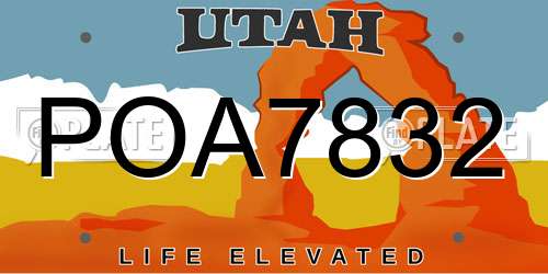 POA7832 Utah License Plate