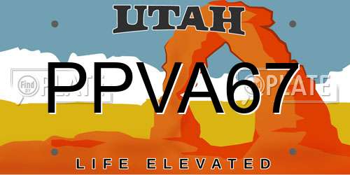 PPVA67 Utah License Plate