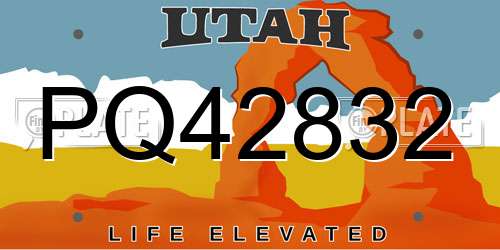 PQ42832 Utah License Plate