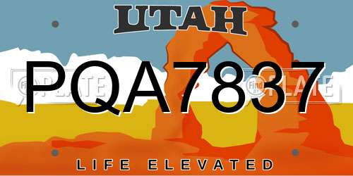 PQA7837 Utah License Plate