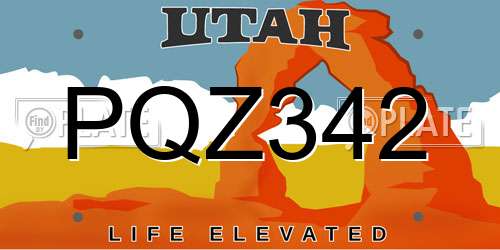 PQZ342 Utah License Plate