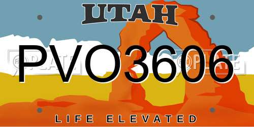 PVO3606 Utah License Plate
