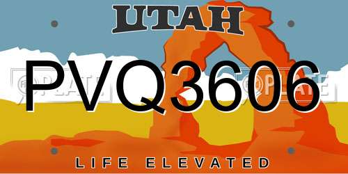 PVQ3606 Utah License Plate